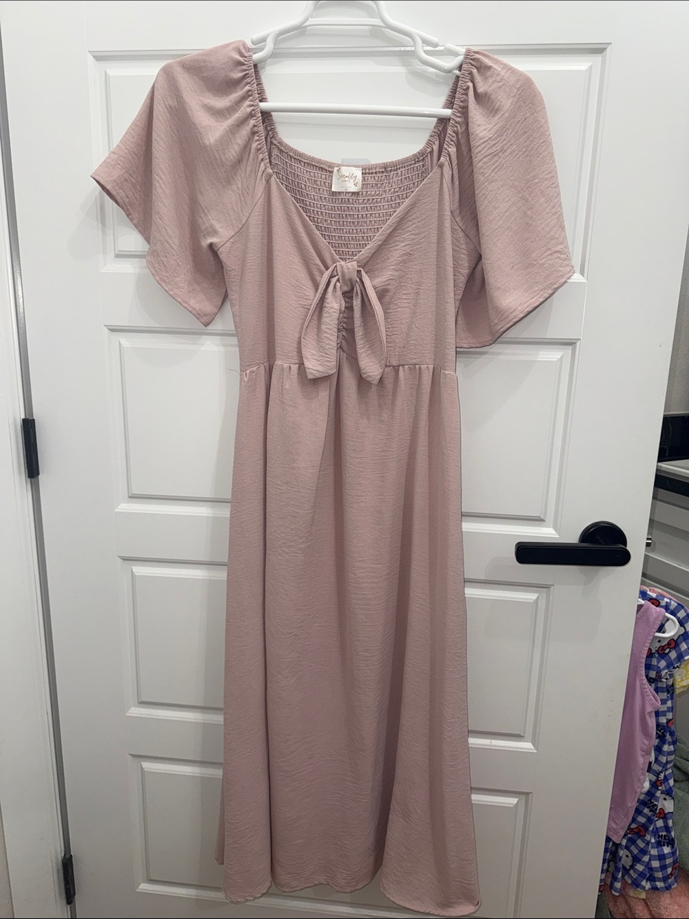 Flutter Sleeve Midi Dress in Dusty Rose with Front Tie